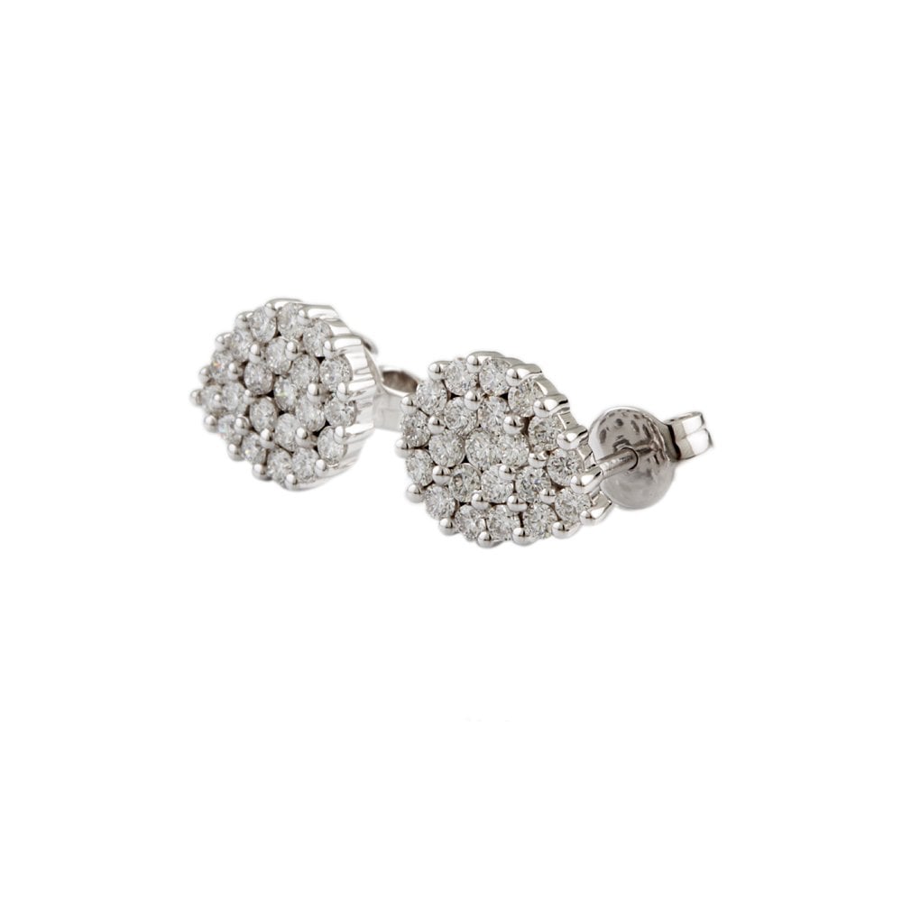 White Gold 0.86ct Round Brilliant Cut Diamond Cluster Earrings