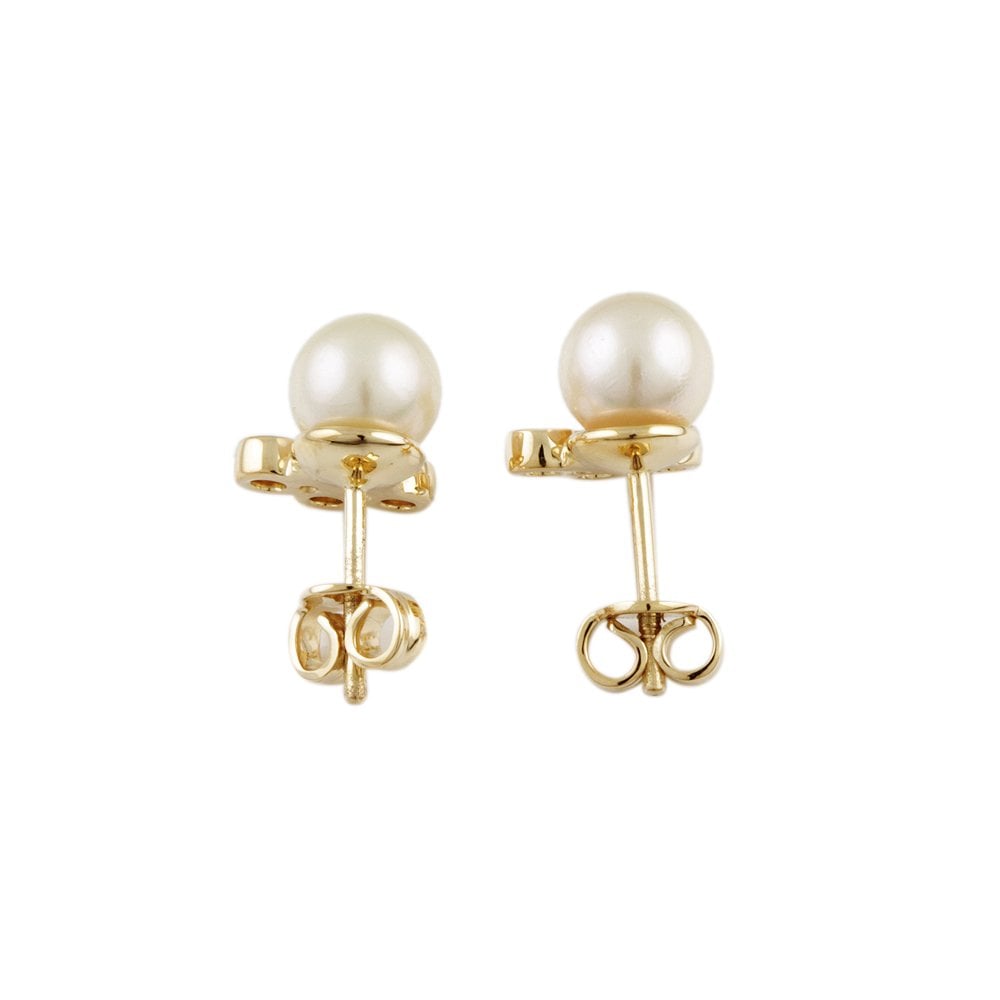 Yellow Gold 0.16ct Round Brilliant Cut Diamond and 5mm Round Pearl Stud Earrings