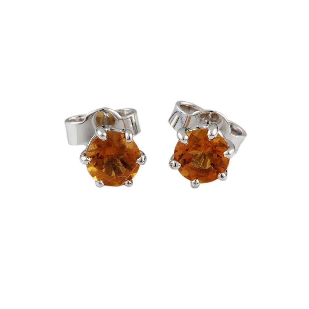 White Gold 0.96ct Round Citrine Single Stone Stud Earrings