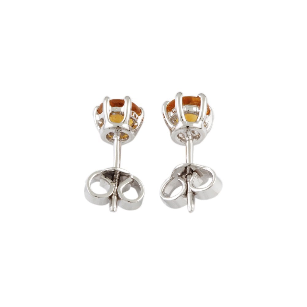 White Gold 0.96ct Round Citrine Single Stone Stud Earrings