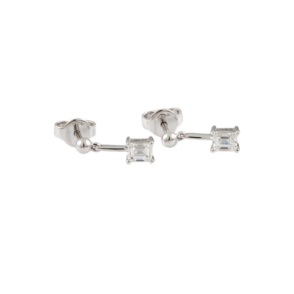 White Gold 0.60ct Emerald Cut Diamond Single Stone Drop Earrings