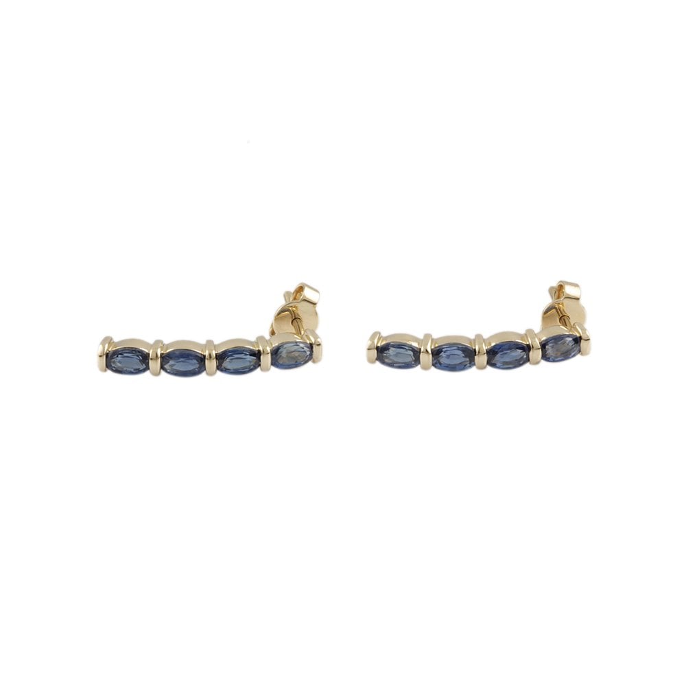 Yellow Gold 2.62ct Oval Blue Sapphire Drop Earrings