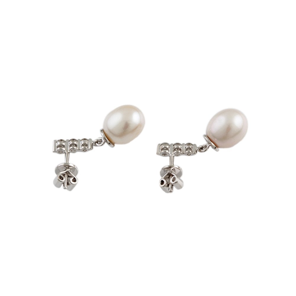 White Gold 0.19ct Round Brilliant Cut Diamond and 9.24ct Bomb Shaped Pearl Drop Earrings