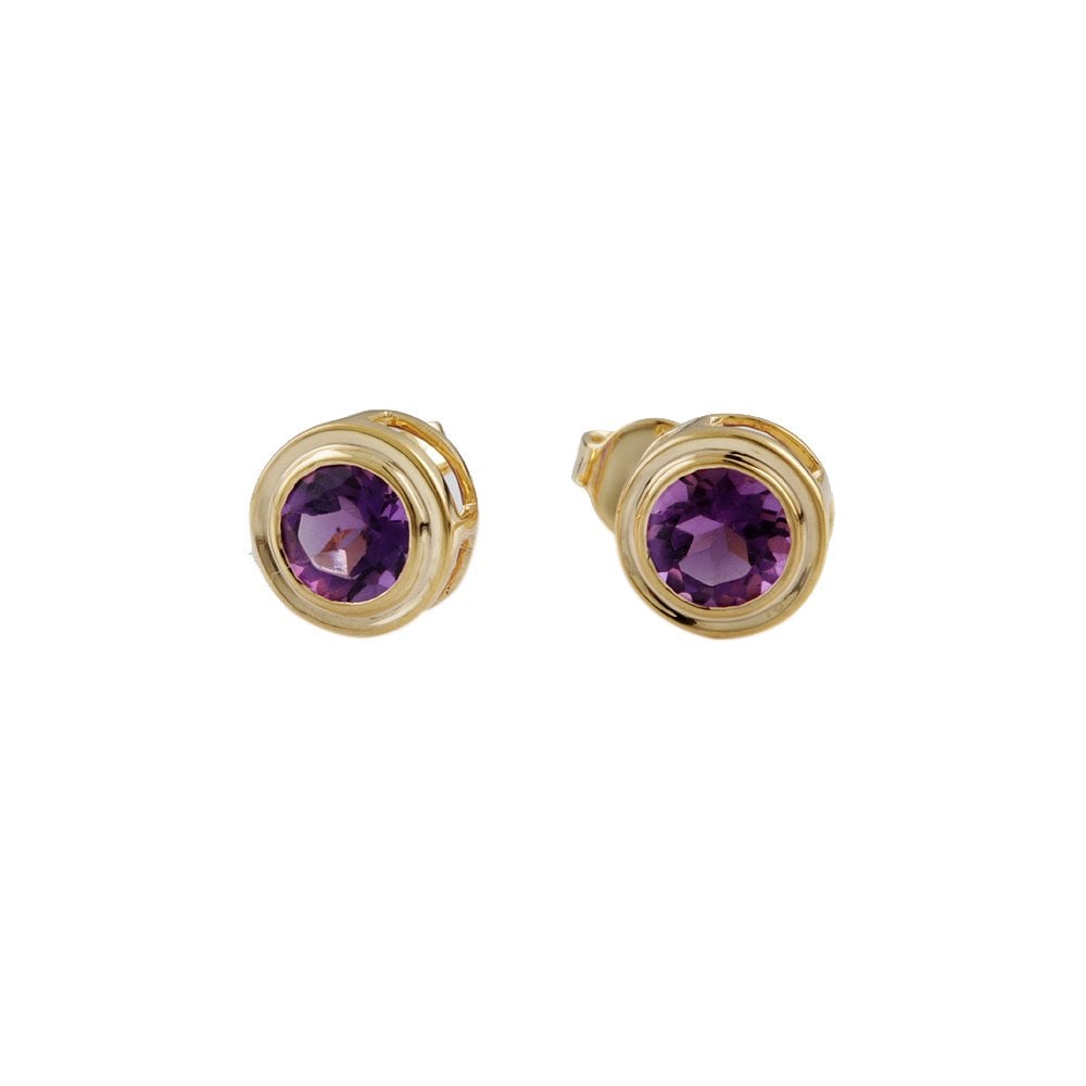 Yellow Gold 0.91ct Round Amethyst Single Stone Stud Earrings