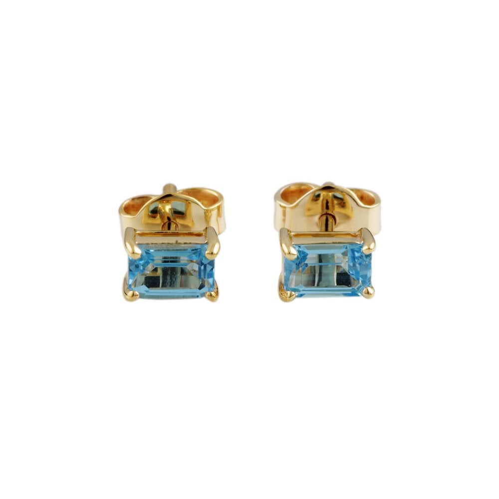 Yellow Gold 0.86ct Square Blue Topaz Single Stone Stud Earrings
