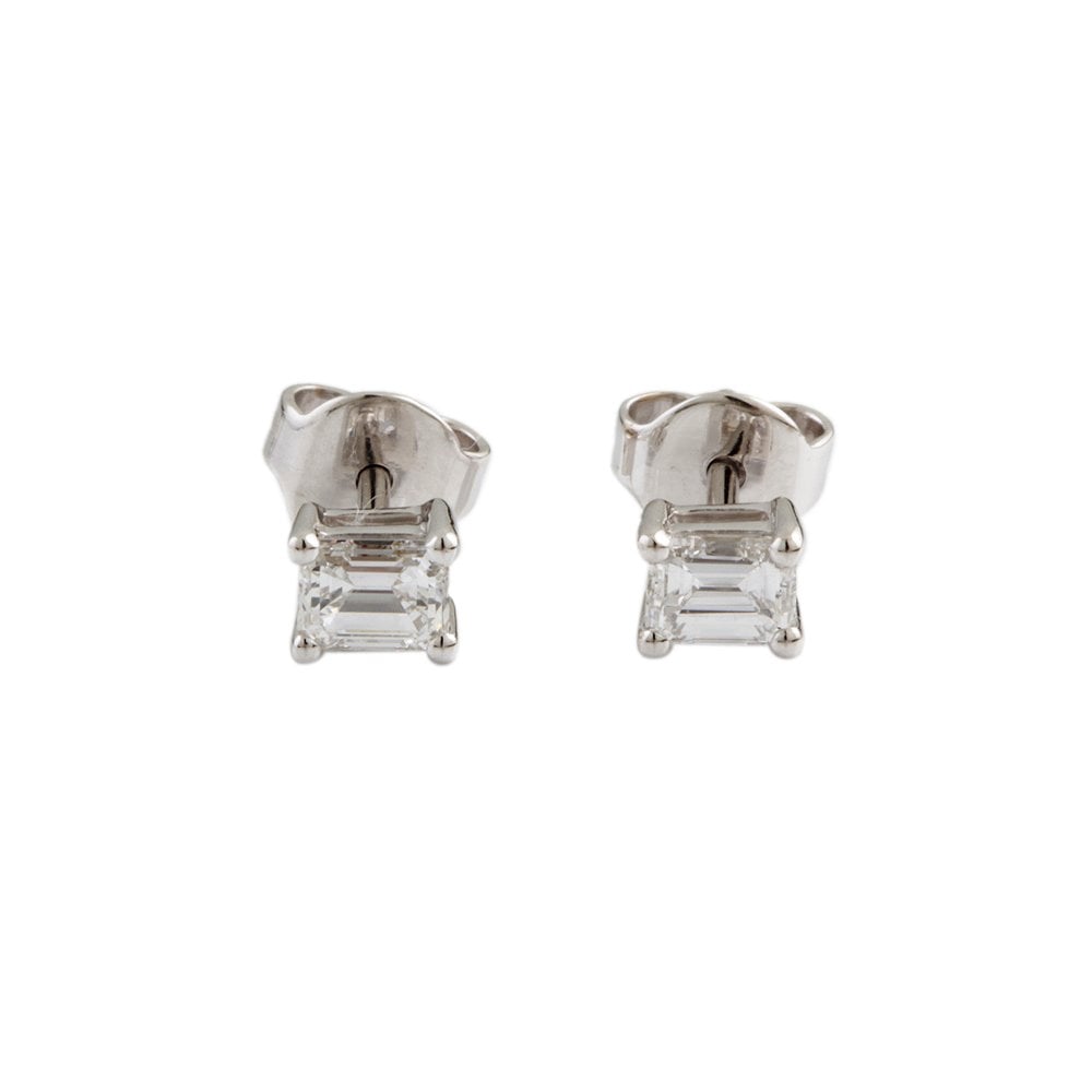 White Gold 0.68ct Emerald Cut Diamond Solitaire Stud Earrings