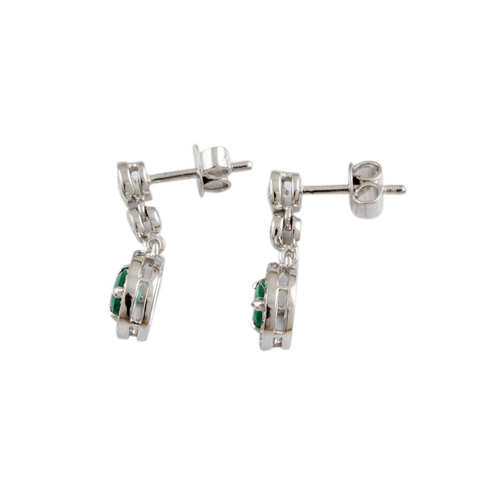 White Gold 0.75ct Round Brilliant Cut Diamond and 0.70ct Pear Emerald Cluster Style Drop Earrings