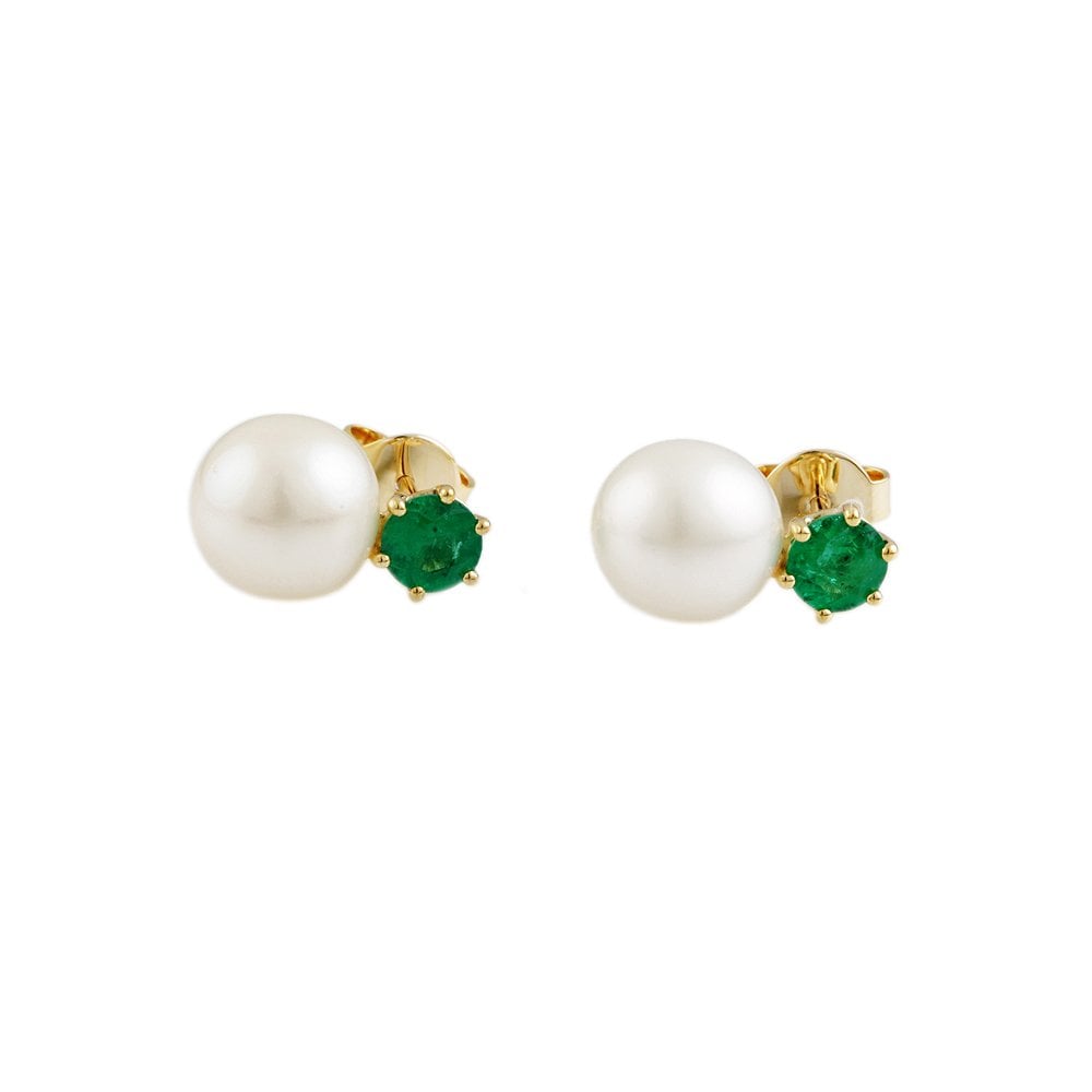 Yellow Gold 0.82ct Round Emerald and 14.13ct Round Pearl Drop Earrings