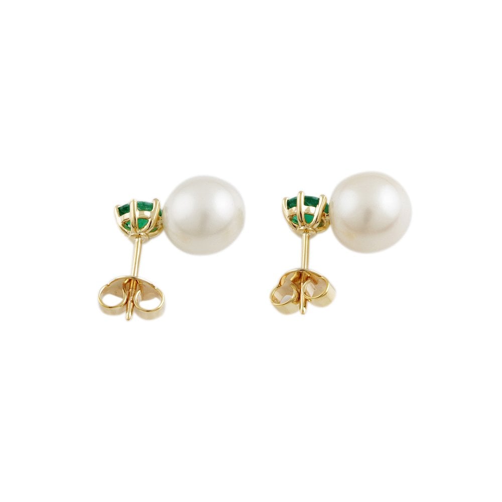 Yellow Gold 0.82ct Round Emerald and 14.13ct Round Pearl Drop Earrings