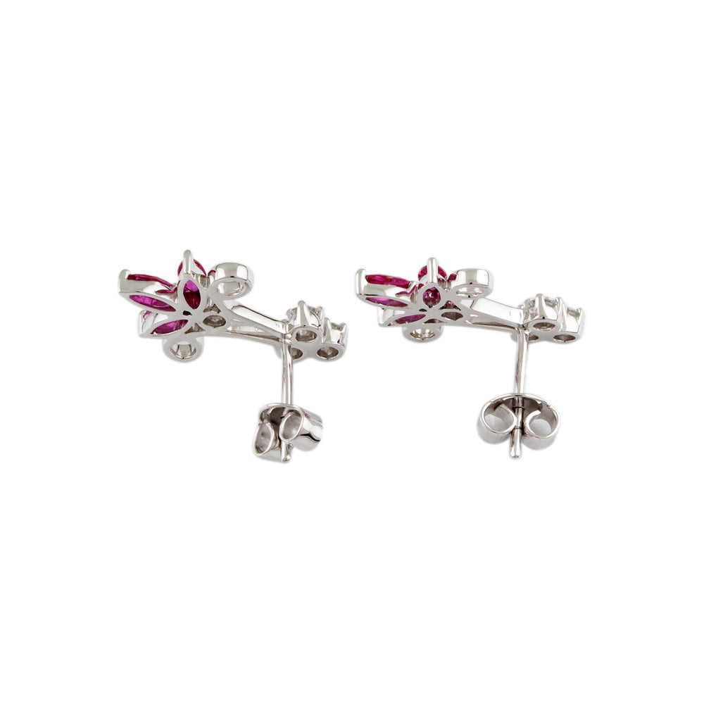 White Gold 0.66ct Round Brilliant Cut Diamond and 1.06ct Marquise Ruby Drop Earrings