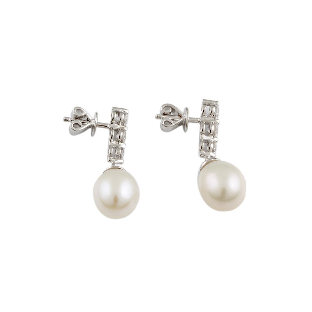 White Gold 0.53ct Round Brilliant Cut Diamond and 9mm Bomb Shaped Pearl Drop Earrings