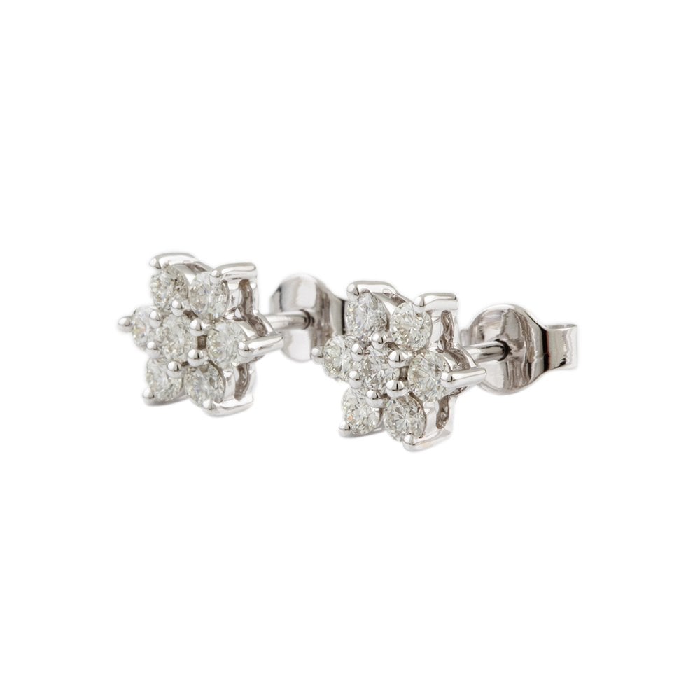 White Gold 1.01ct Round Brilliant Cut Diamond Cluster Earrings