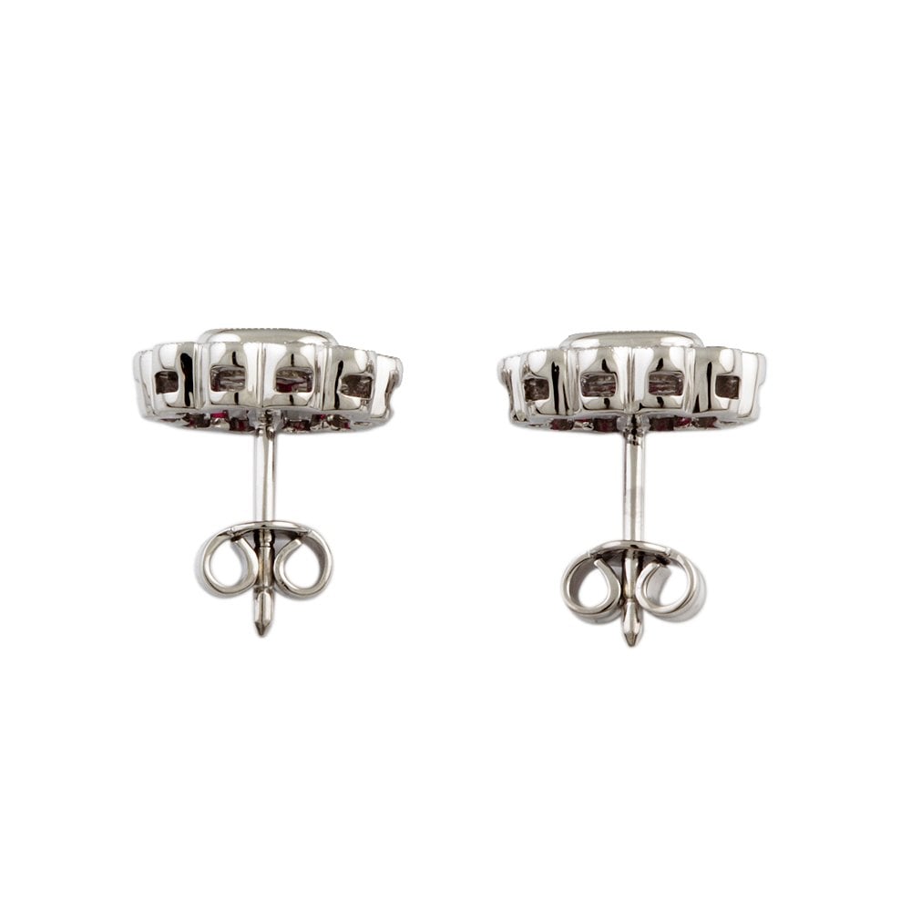 White Gold 0.42ct Round Diamonds and 0.63ct Oval Ruby Cluster Studs