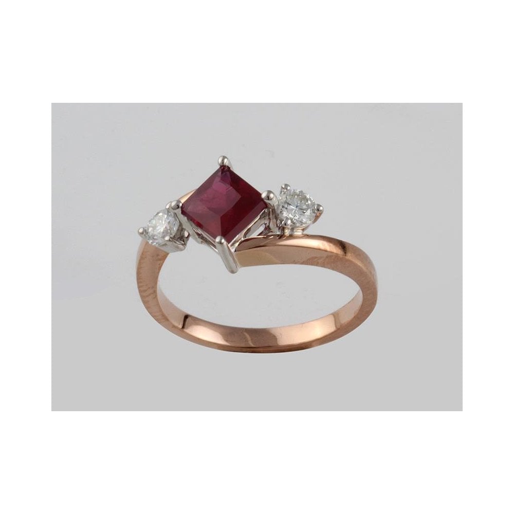 9ct Rose And White Gold Ruby 0.96ct And Diamond 0.27ct Three Stone Ring