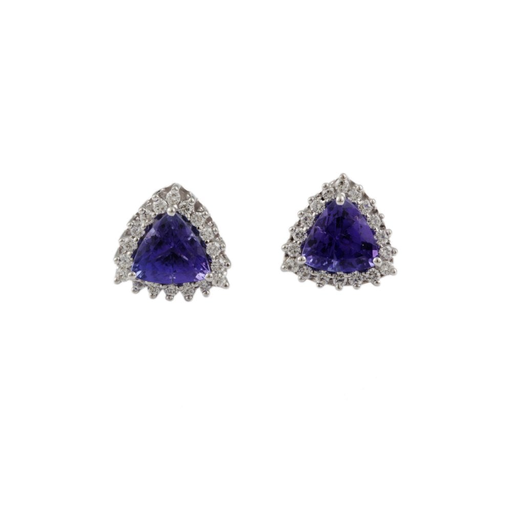 White Gold 0.44ct Round Brilliant Cut Diamond and 3.61ct Trillion Tanzanite Cluster Earrings