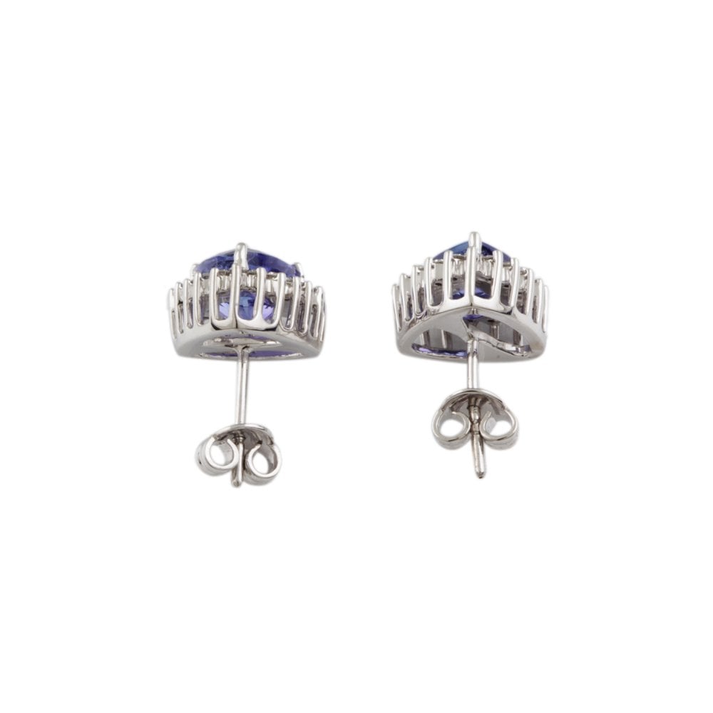 White Gold 0.44ct Round Brilliant Cut Diamond and 3.61ct Trillion Tanzanite Cluster Earrings