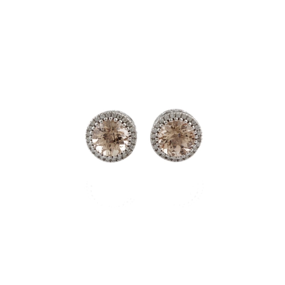 White Gold 0.21ct Round Brilliant Cut Diamond and 3.95ct Round Morganite Cluster Earrings