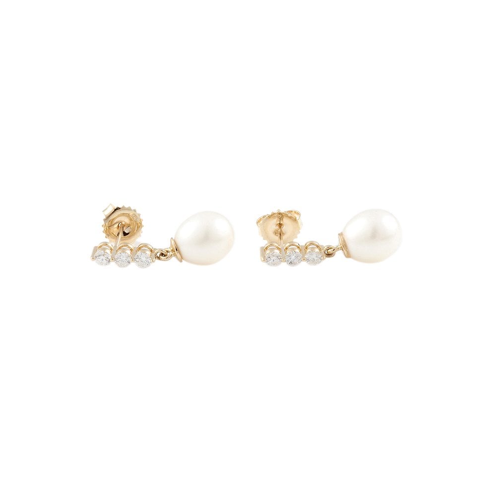 Yellow Gold 0.52ct Round Brilliant Cut Diamond and 10.06ct Bomb Shaped Pearl Drop Earrings