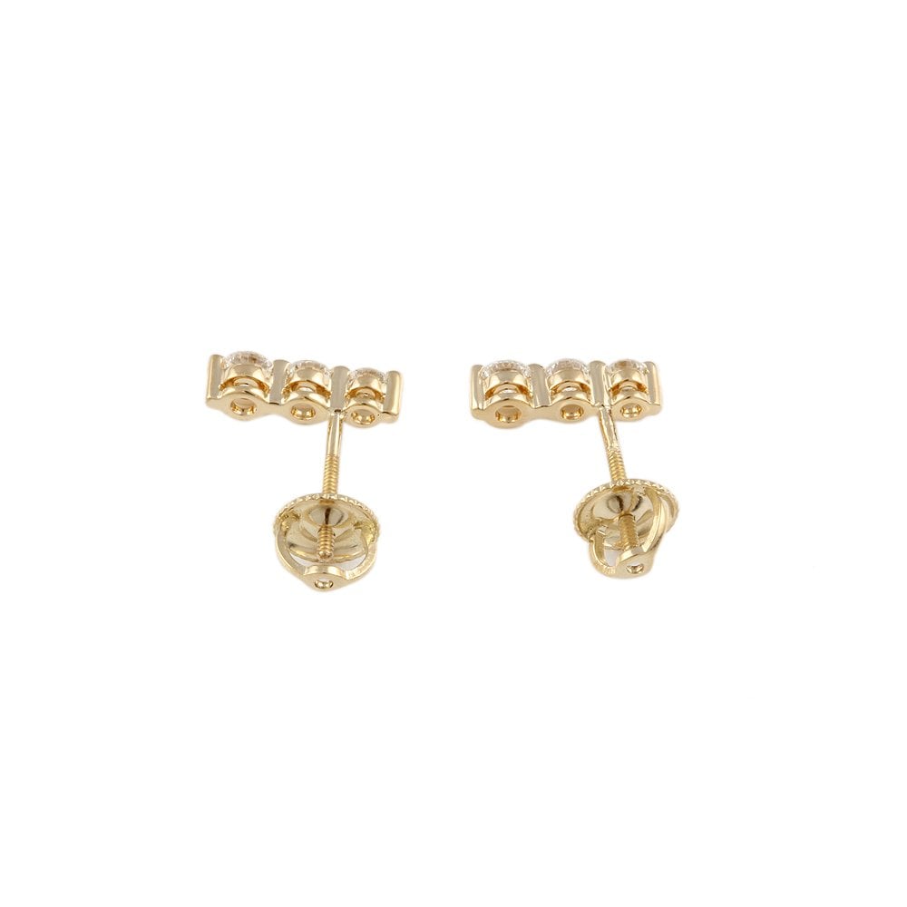 Yellow Gold 0.54ct Round Brilliant Cut Diamond Three Stone Drop Earrings