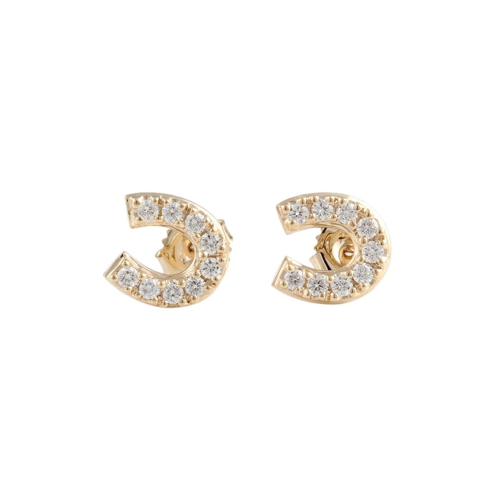 Yellow Gold 0.55ct Round Brilliant Cut Diamond Horseshoe Stud Earrings