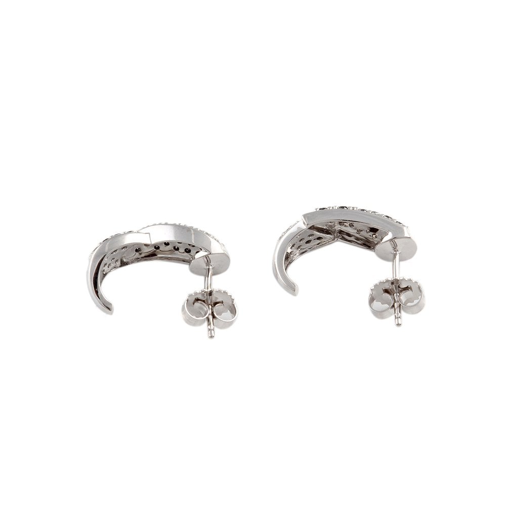 White Gold 0.95ct Round Brilliant Cut Black and White Diamond Half Hoop Dress Earrings