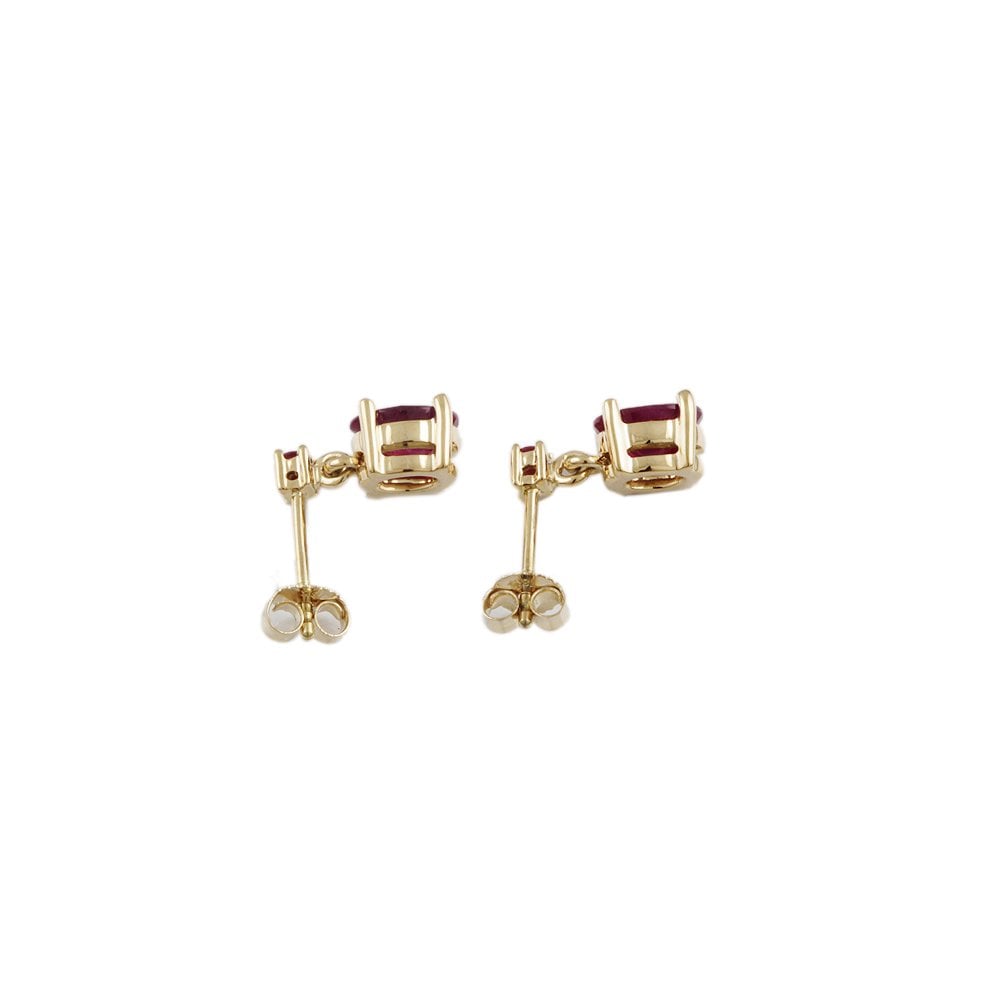 Yellow Gold 1.95ct Round Brilliant Cut and Oval Ruby Drop Earrings