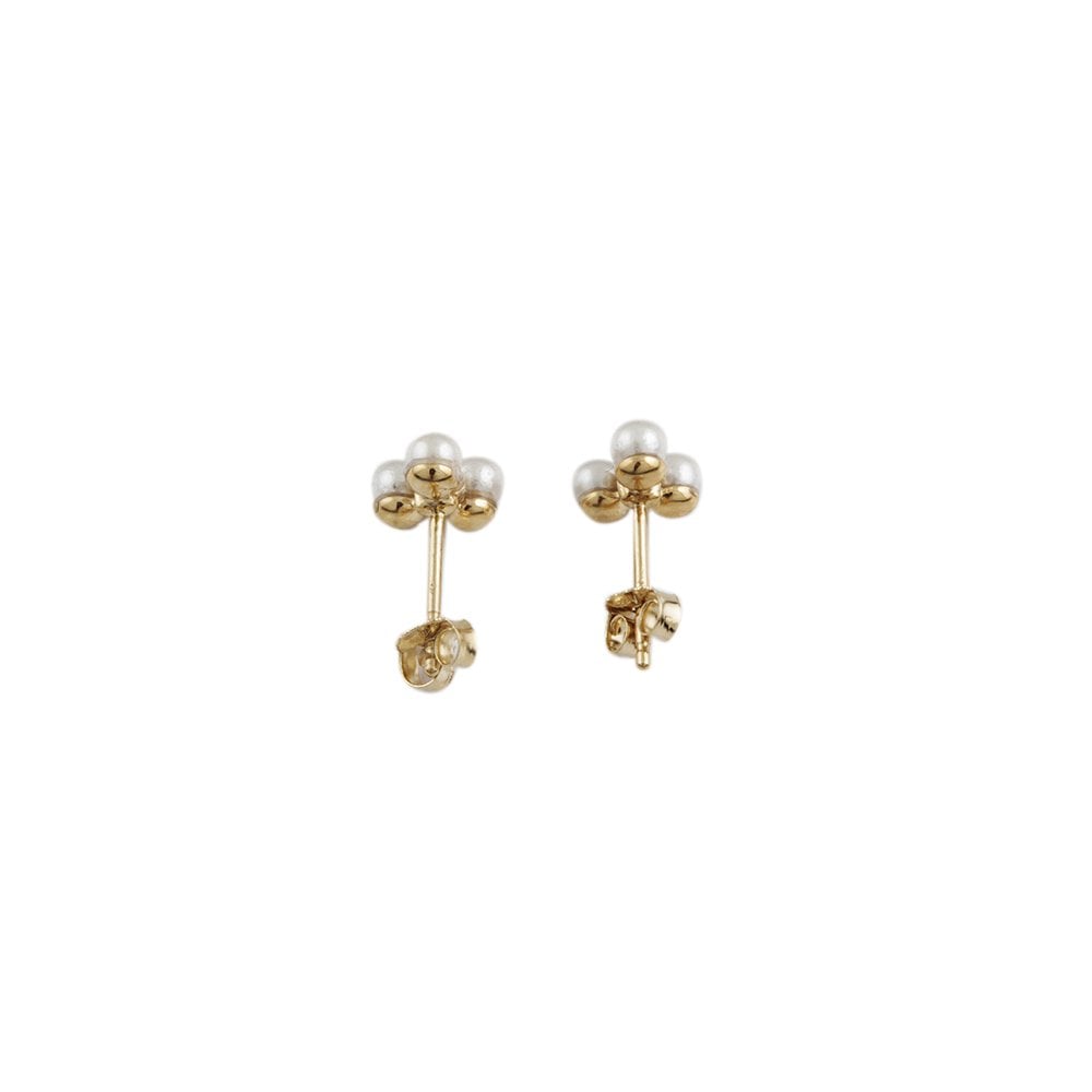 Yellow Gold 0.04ct Round Brilliant Cut Diamond and 1mm Round Pearl Three Stone Stud Earrings