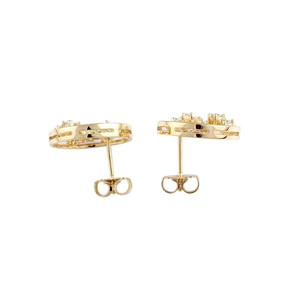 Yellow Gold 0.32ct Round Brilliant Cut Diamond Open Circle Flower Style Dress Earrings