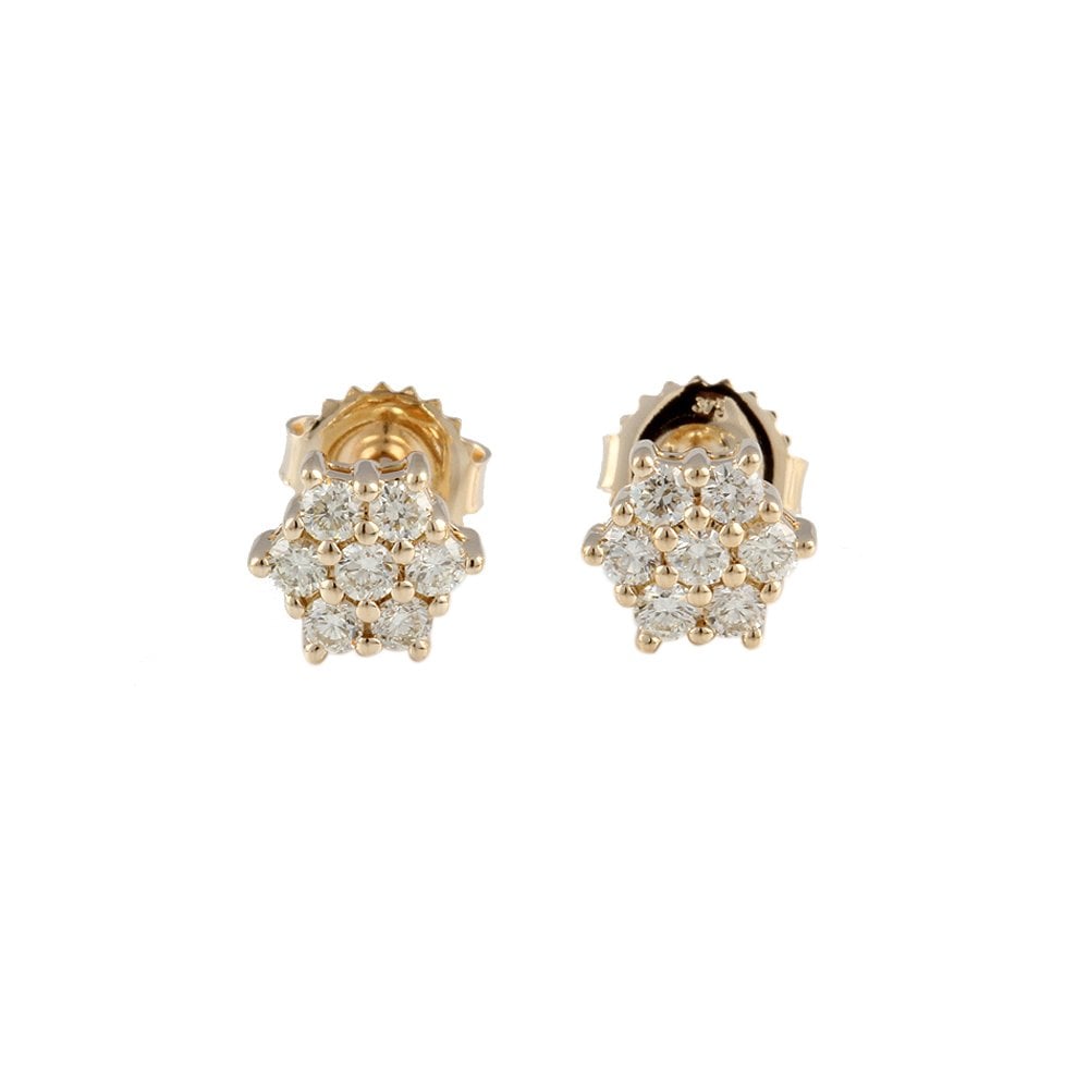 Yellow Gold 0.58ct Round Brilliant Cut Diamond Cluster Earrings