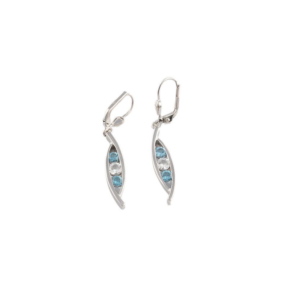 White Gold 0.71ct Round Blue Topaz and and 0.57ct Round White Sapphire Drop Earrings