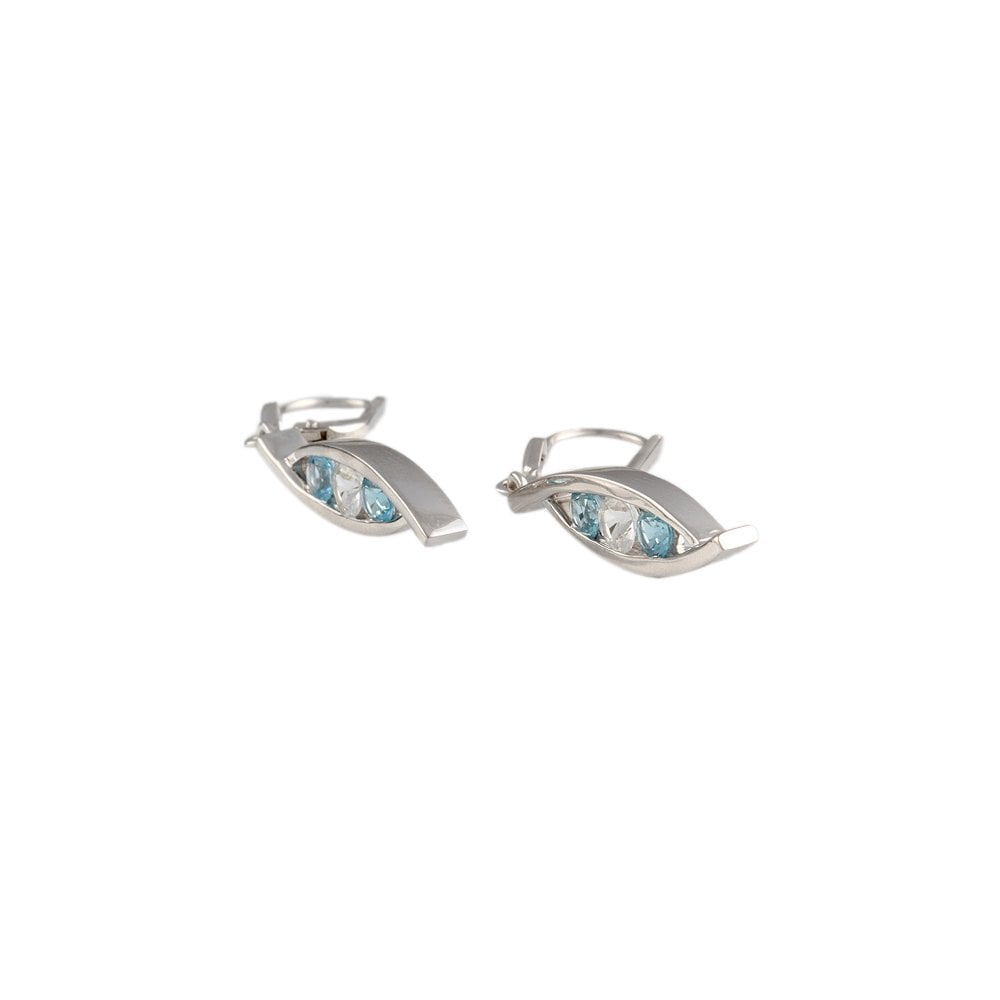 White Gold 0.71ct Round Blue Topaz and and 0.57ct Round White Sapphire Drop Earrings