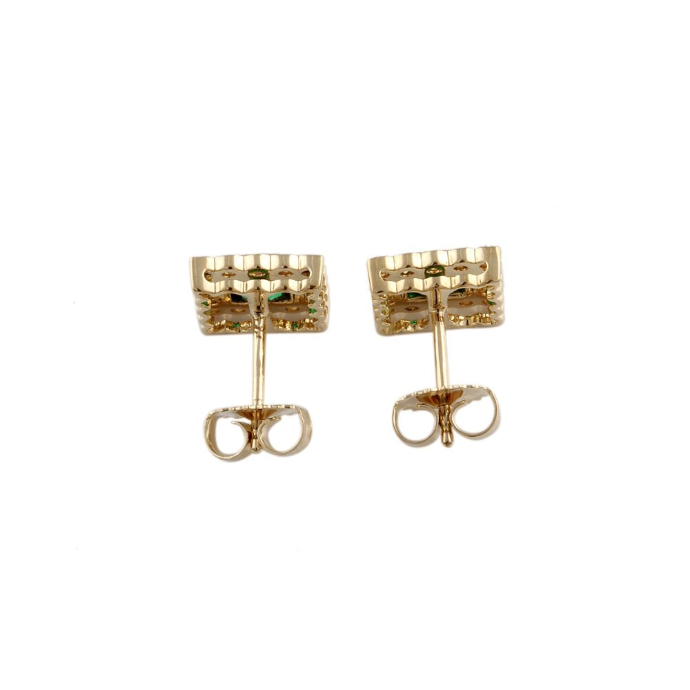 Yellow Gold 0.55ct Round Brilliant Cut Diamond and 0.90ct Square Emerald Cluster Earrings