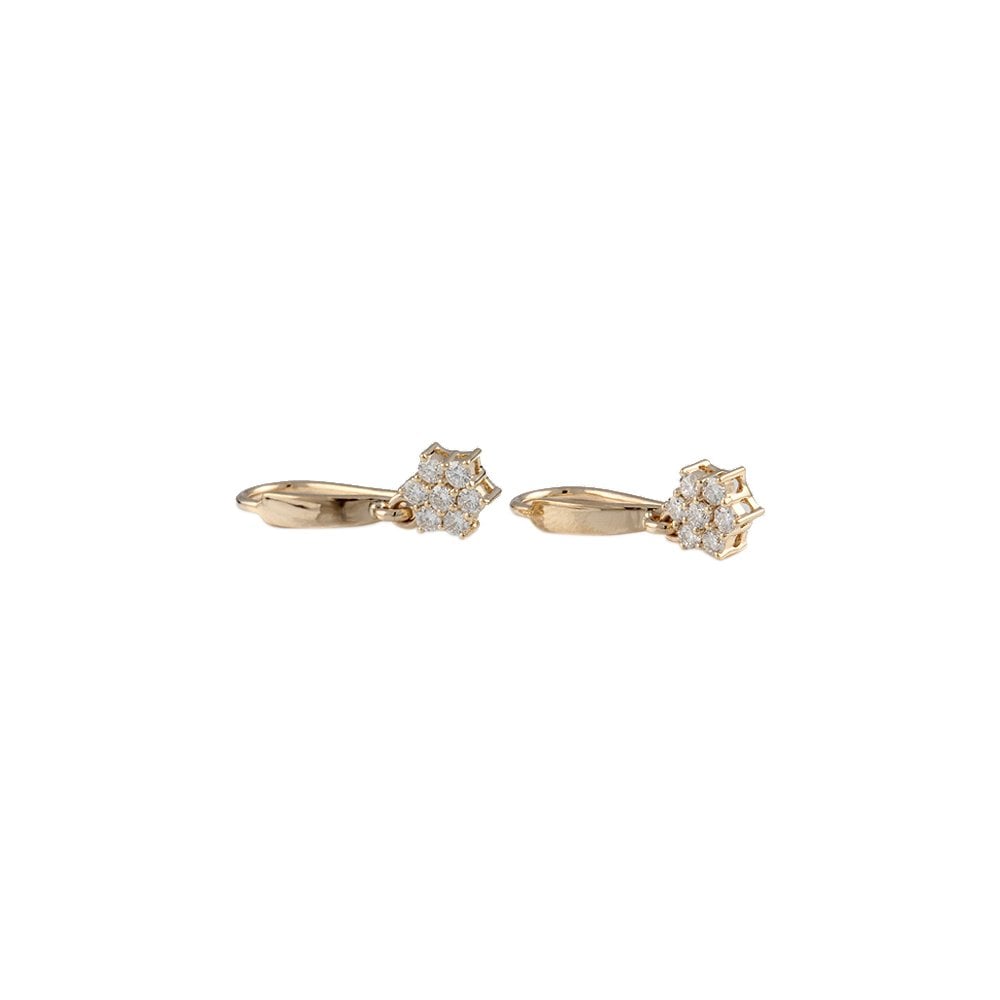 Yellow Gold 0.47ct Round Brilliant Cut Diamond Cluster Style Drop Earrings