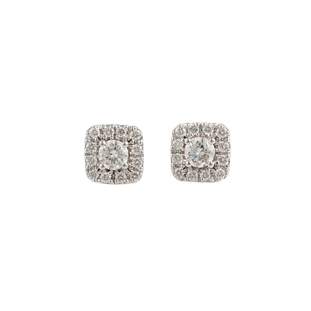 White Gold 0.92ct Round Brilliant Cut Diamond Cluster Earrings