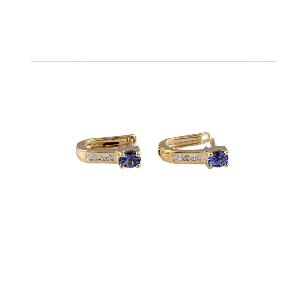 Yellow gold  0.08ct Round Brilliant Cut Diamond and 0.45ct Oval Tanzanite Earrings