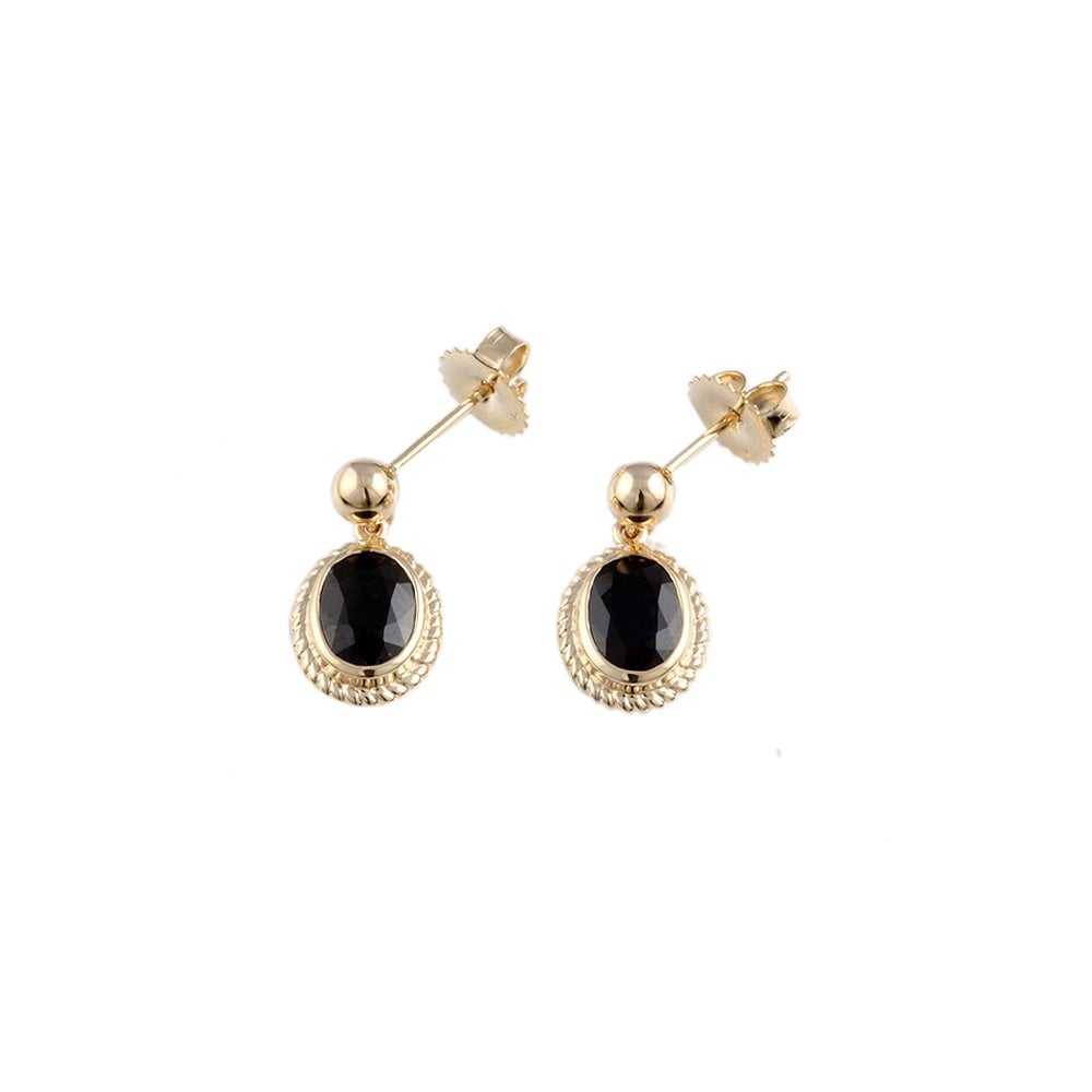 Yellow gold 2.78ct Oval Blue Sapphire Drop Earrings