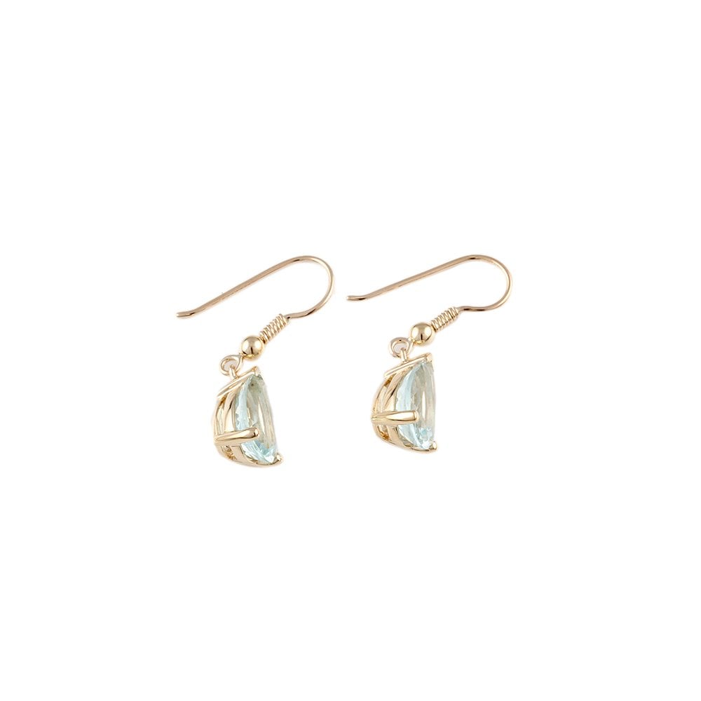 Yellow gold 7.57ct Pear Cut Aquamarine Drop Earrings