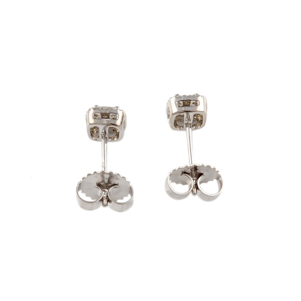 White Gold 0.26ct Princess Cut Diamond and 0.10ct Round Brilliant Cut Diamond Cluster Earrings