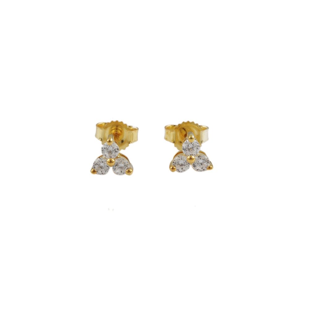 Yellow Gold 0.50ct Round Brilliant Cut Diamond Three Stone Stud Earrings