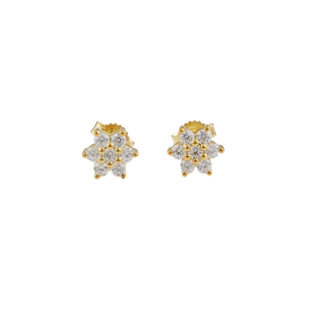 Yellow Gold 1.00ct Round Brilliant Cut Diamond Cluster Earrings