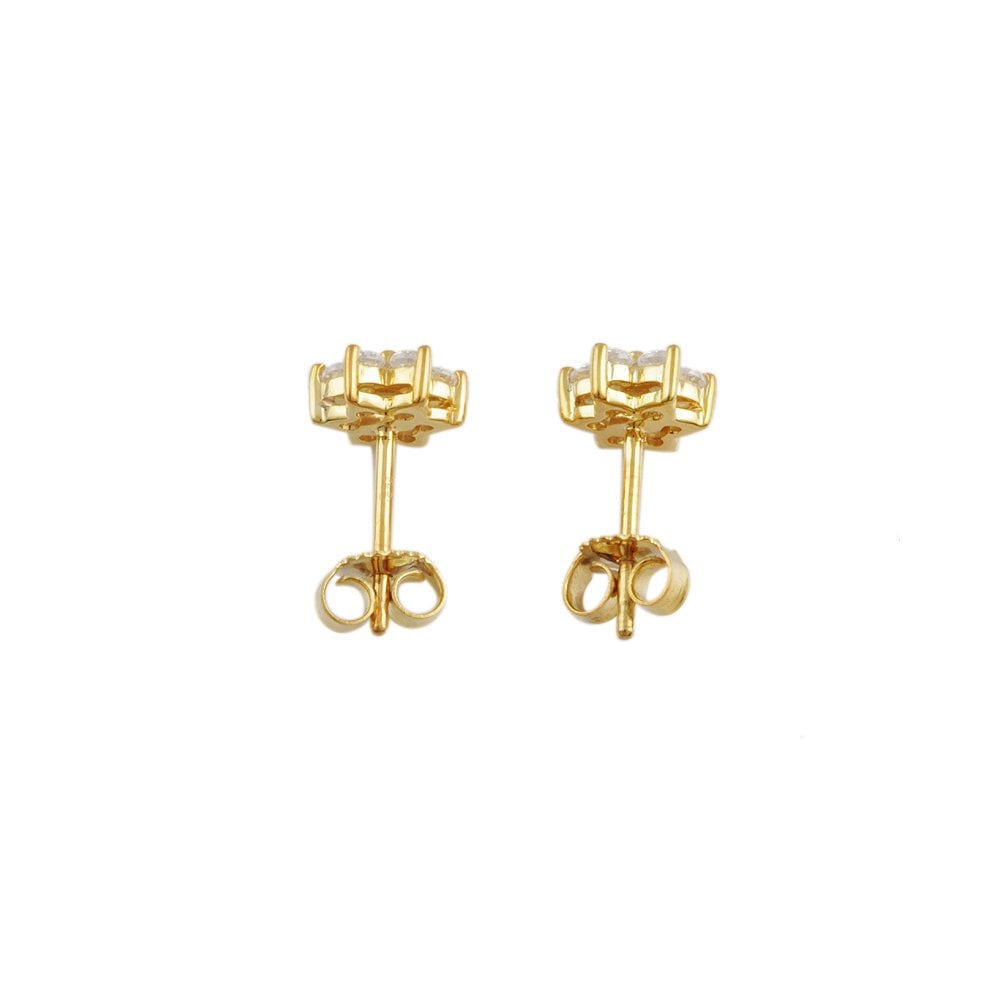 Yellow Gold 1.00ct Round Brilliant Cut Diamond Cluster Earrings