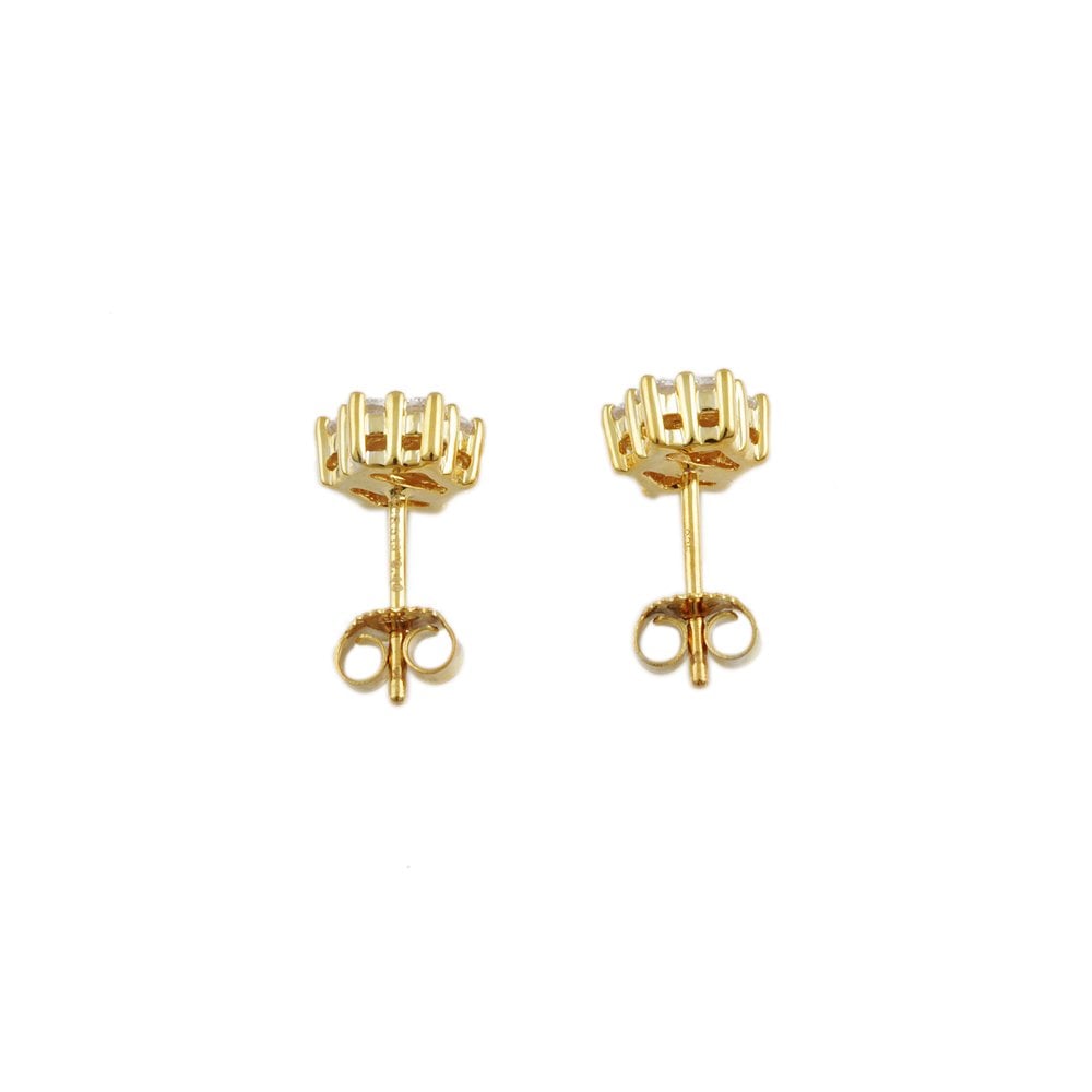 Yellow Gold 0.55ct Round Brilliant Cut Diamond and 0.12ct Round Blue Sapphire Cluster Earrings