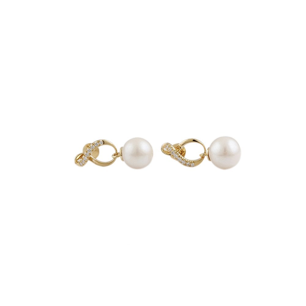 Yellow Gold 0.16ct Round Brilliant Cut Diamond and 10mm Round Pearl Drop Earrings