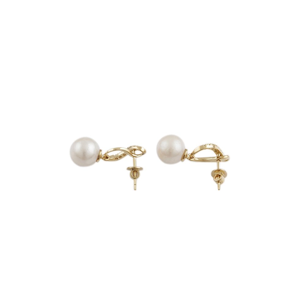 Yellow Gold 0.16ct Round Brilliant Cut Diamond and 10mm Round Pearl Drop Earrings