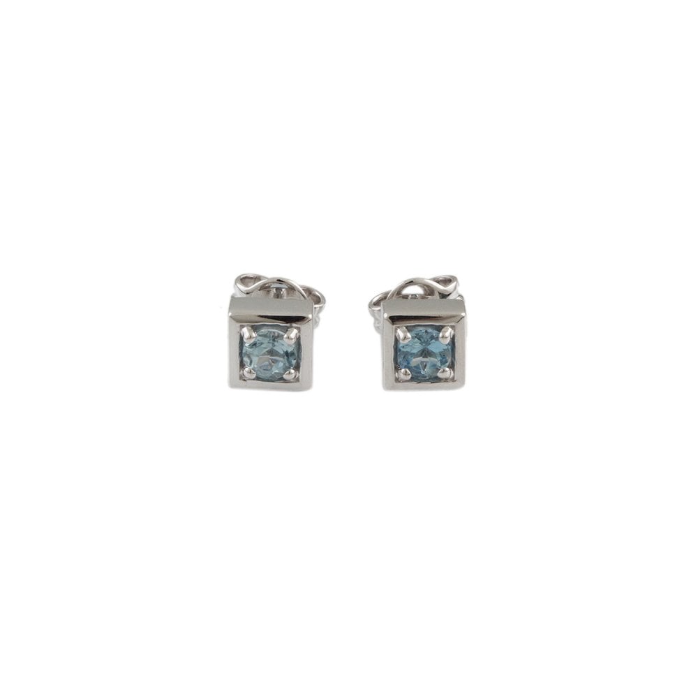 White Gold 0.49ct Square Aquamarine Single Stone Stud Earrings