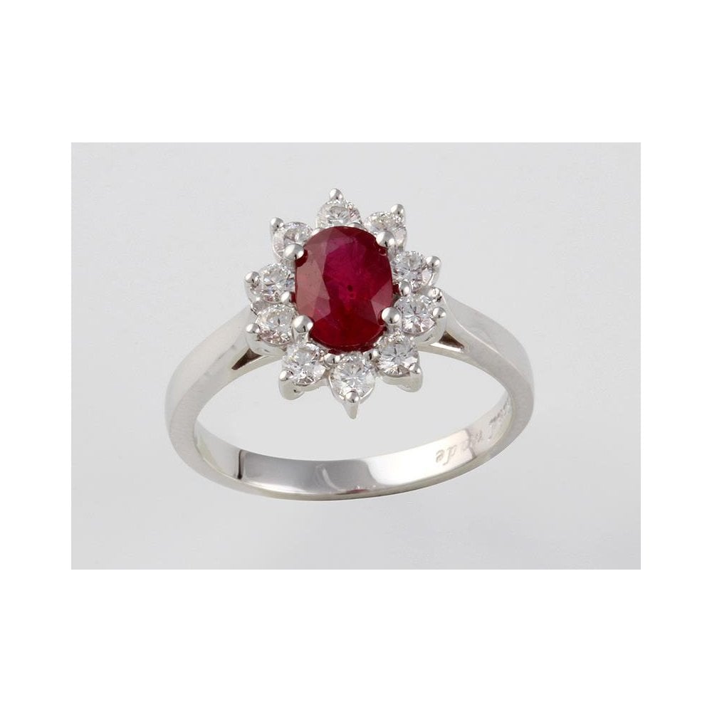 Handmade 18ct White Gold Ruby 0.92ct And Diamond 0.47ct Cluster Ring