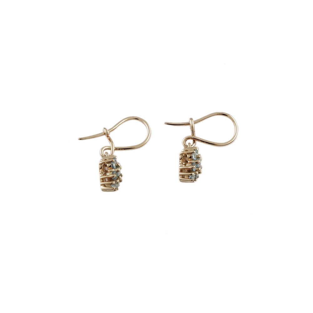 Yellow Gold 0.67ct Round Brilliant Cut Aquamarine Cluster Style Drop Earrings