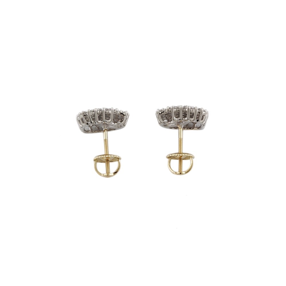 Yellow White Gold 1.03ct Round Brilliant Cut Diamond Cluster Earrings
