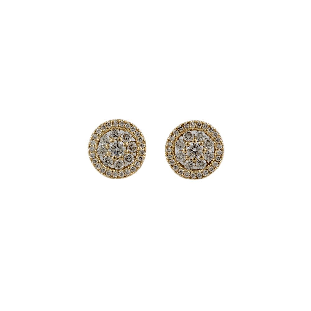 Yellow Gold 1.31ct Round Brilliant Cut Diamond Cluster Earrings