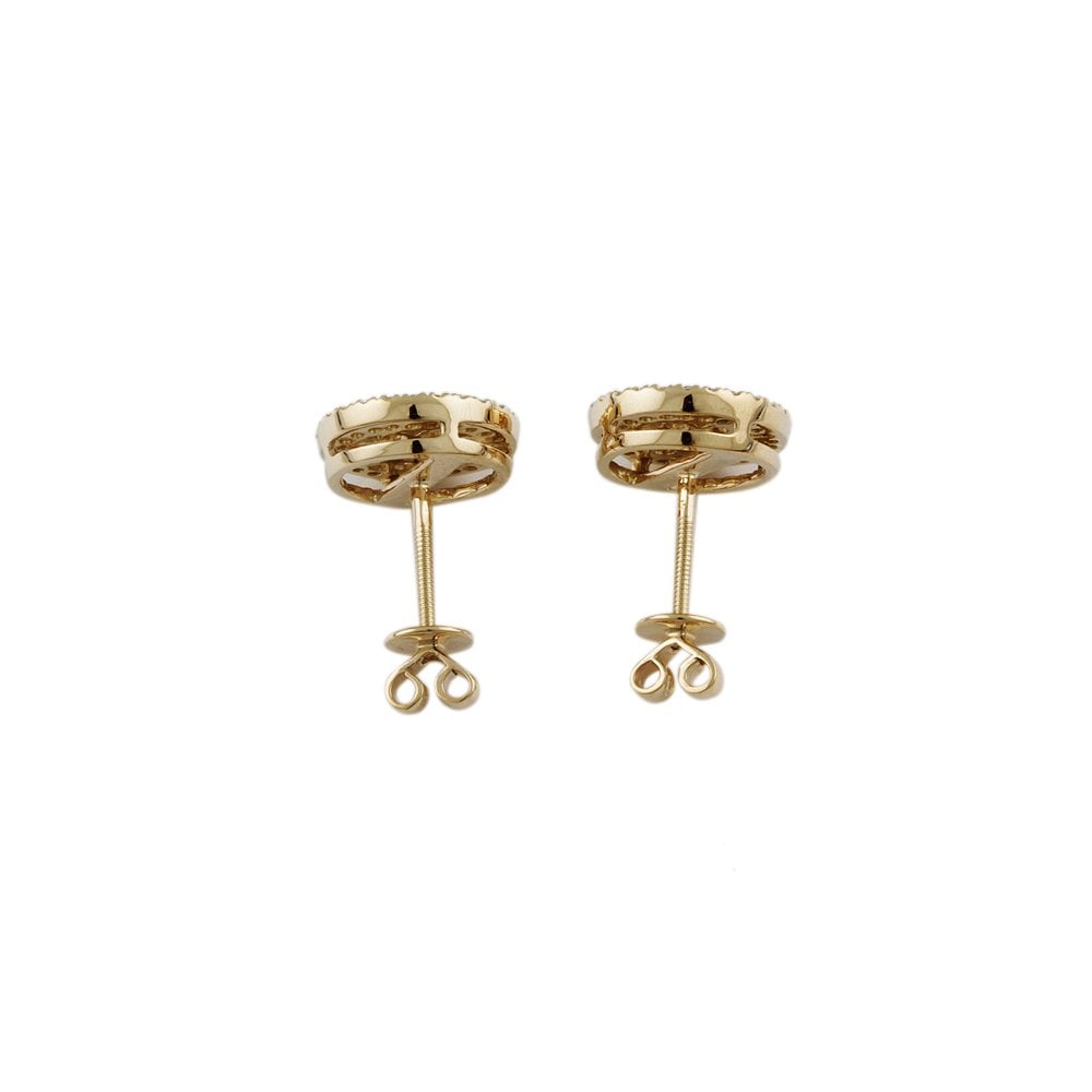 Yellow Gold 1.31ct Round Brilliant Cut Diamond Cluster Earrings